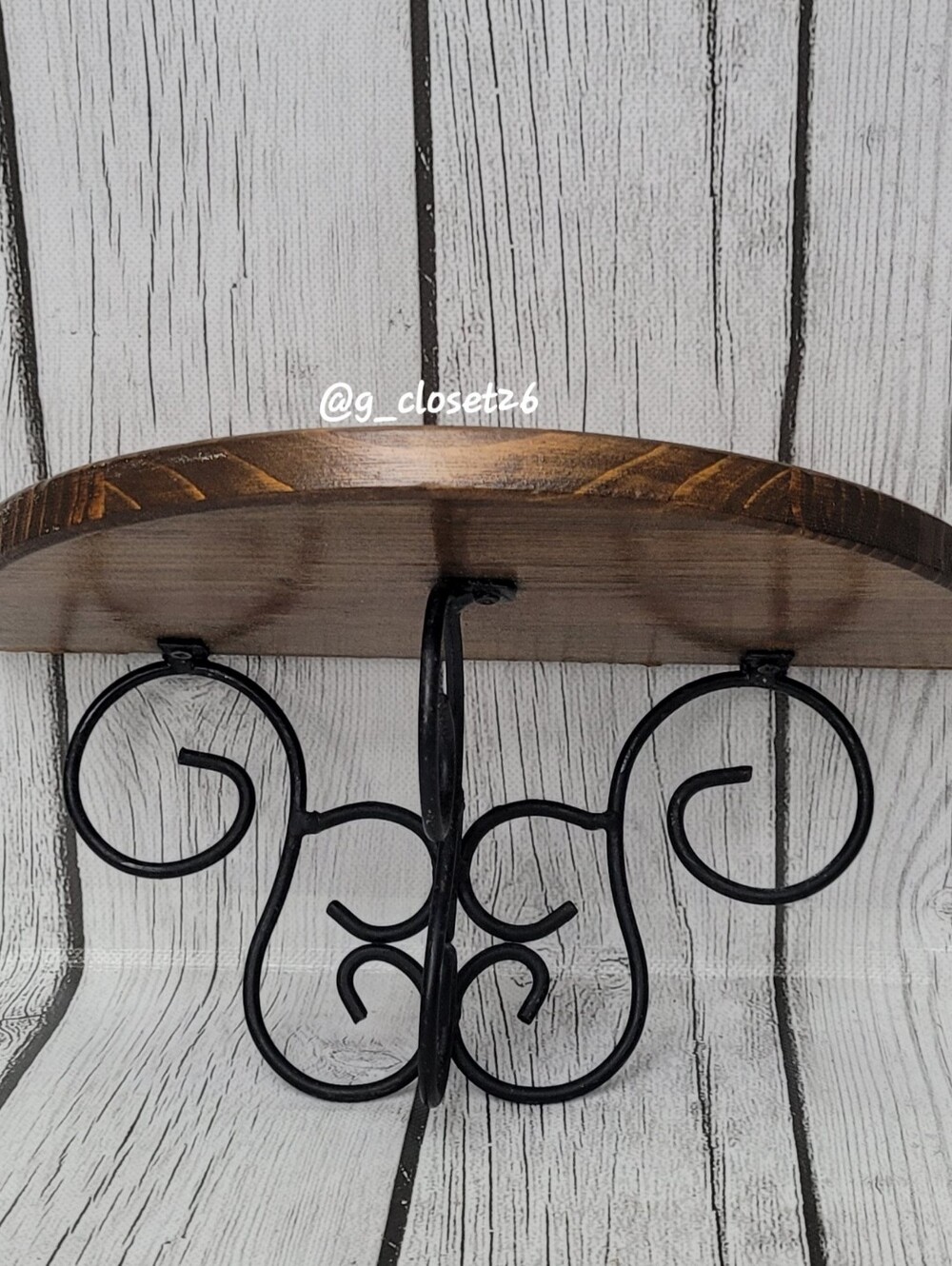 Natural Wood Wall Shelves with Black Scroll Brackets